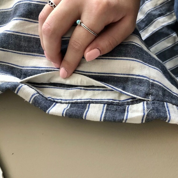 Madewell Blue/White Stripe Round Neck Cap Sleeve T-Shirt Dress w/ Pockets W XS - Picture 7 of 8